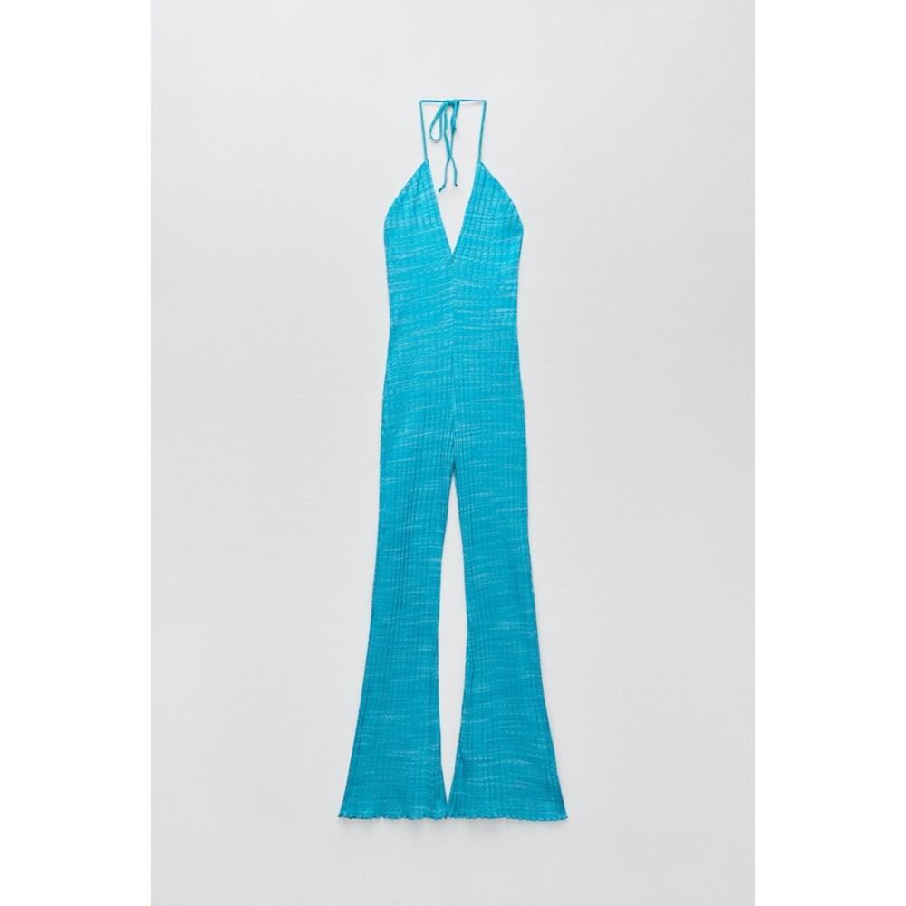 Zara Ribbed Halter Flare Jumpsuit - Picture 3 of 16